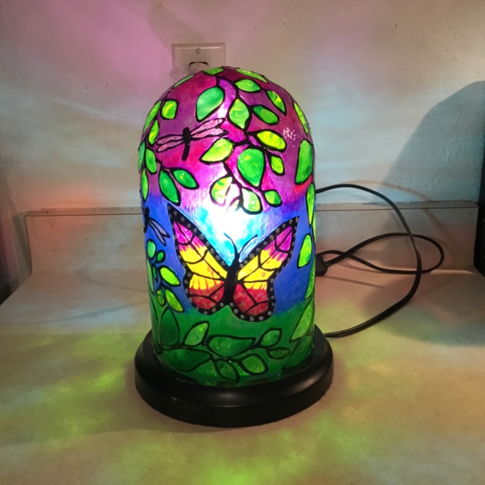 NEW Butterfly and Dragonfly Hand Painted Stained glass lamp - Picture 2 of 7